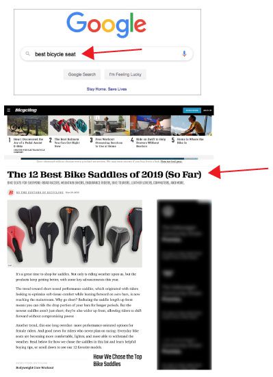 A screenshot of the top three pages in a website.