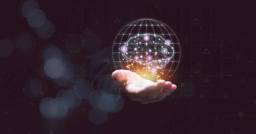 Thought Leadership image showing a computer graphic of a thought cloud hovering over a hand