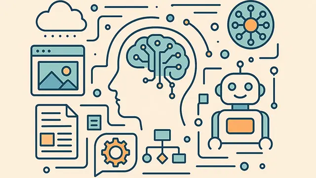 Image for generative AI blog post showing a brain and graphics of circuitry around it
